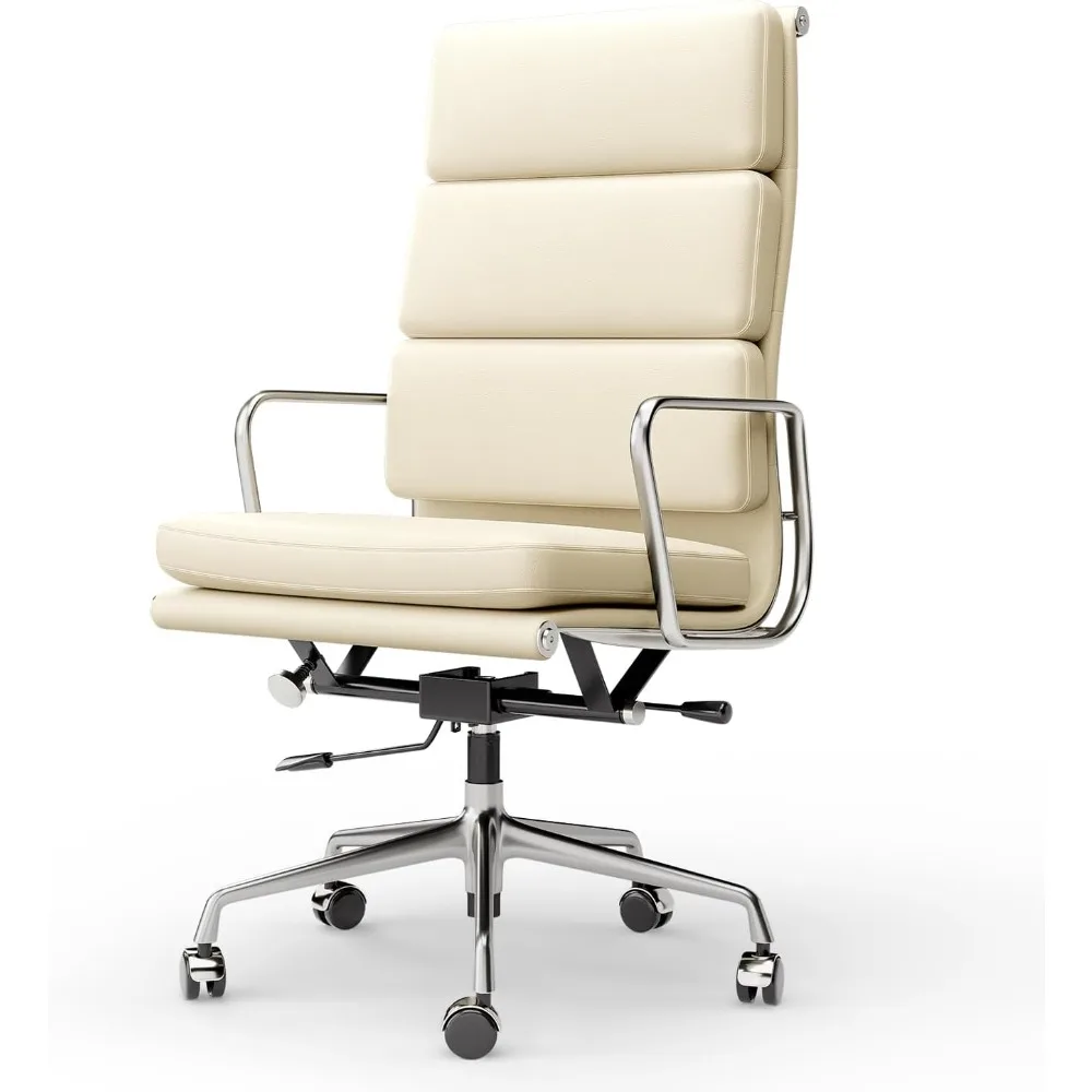 

upholstered leather office chair with armrests and casters, ergonomic desk chair for executive use