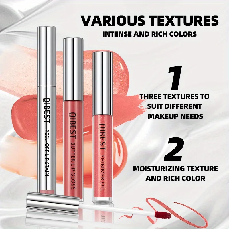 3-Pack non-stick cup matte pattern embroidery peel-off tear-off lip gloss lip line easy-to-color mirror pearlescent lip oil set