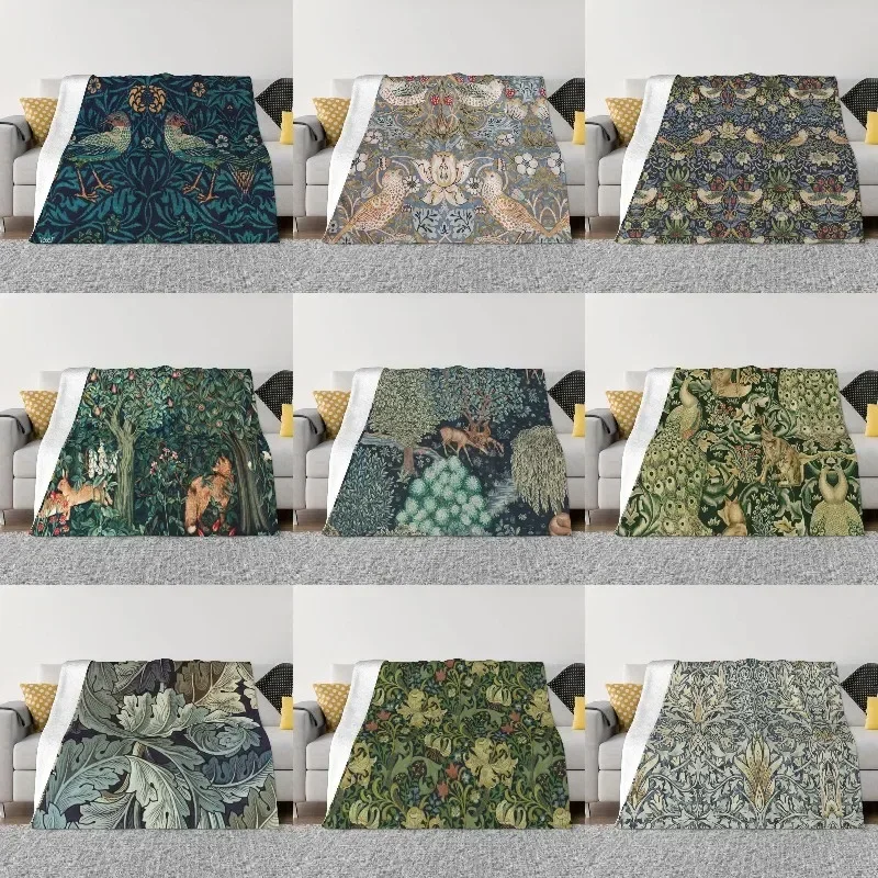 William Morris Deer Throw Blanket Sofa Fleece Warm Flannel Textile Pattern Blankets for Bedding Car Couch Bedspreads