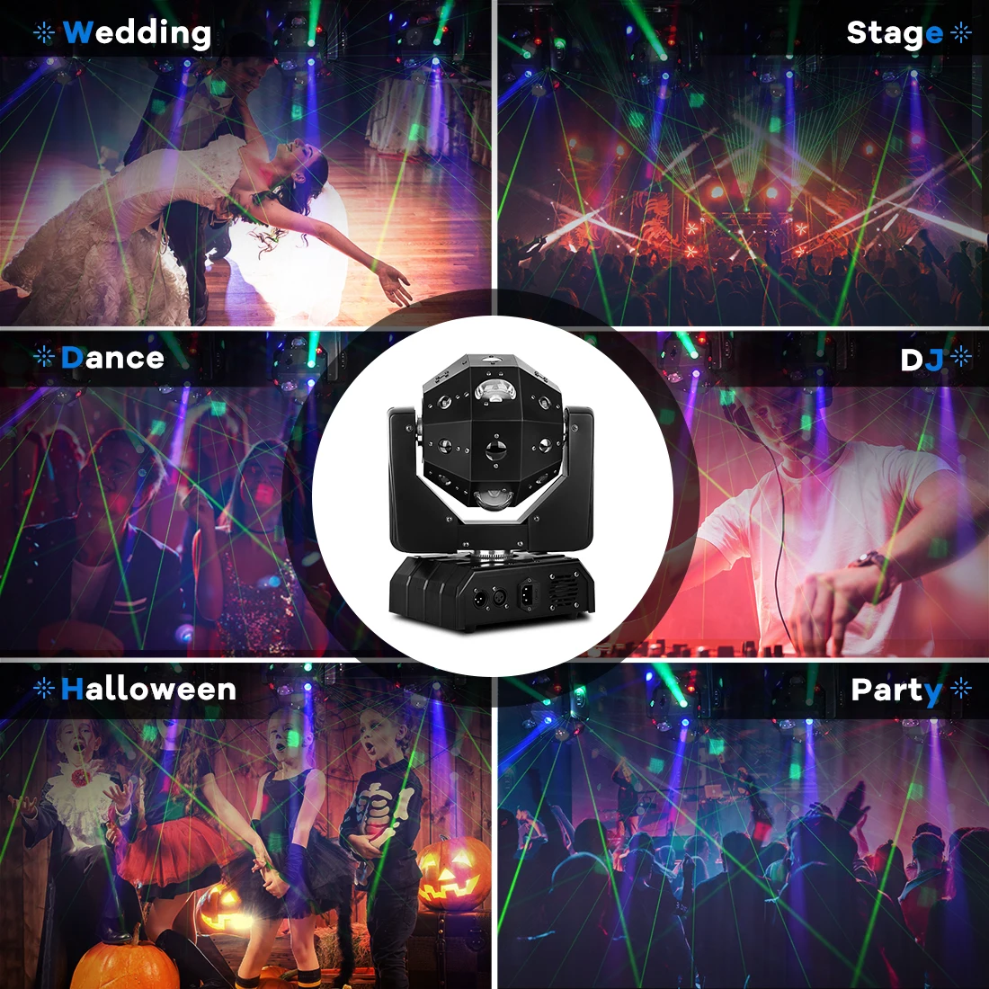 24x3w Laser Moving Head Light Beam Strobe Football DMX DJ Disco Ball for Nightclub Party RGBW 4In1 LED Professional Stage Light