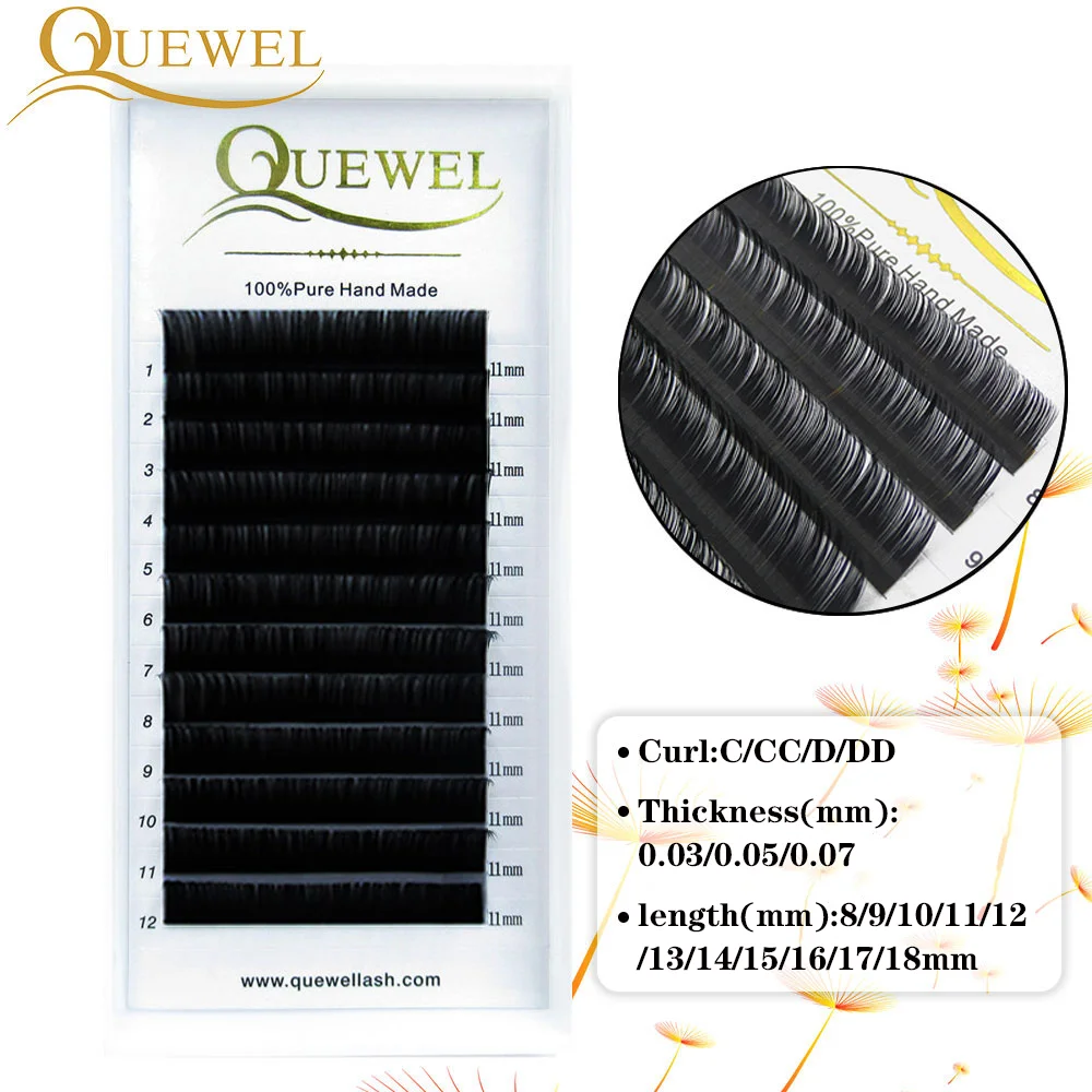 Quewel Eyelash Extension 0.03/0.05/0.07mm Synthetic Mink Individual Classic Round Lashes Silk Cilia 8-18mm Mix Lash Supplier