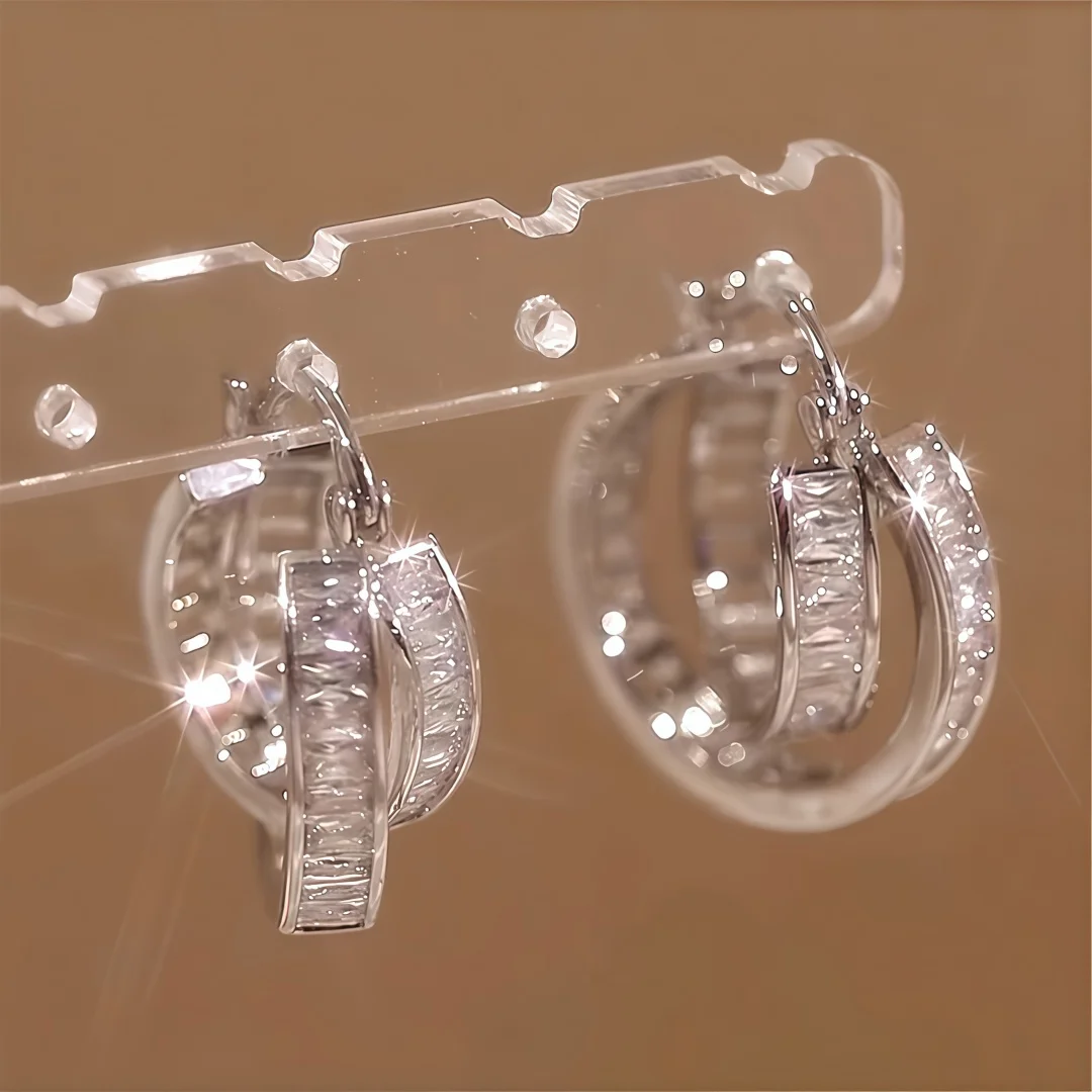 925 Sterling Silver Light‑Luxury Fashion Diamond‑Inlaid Double‑Loop Ear Cuffs for Women, Elegant and Versatile for Banquets - view 4