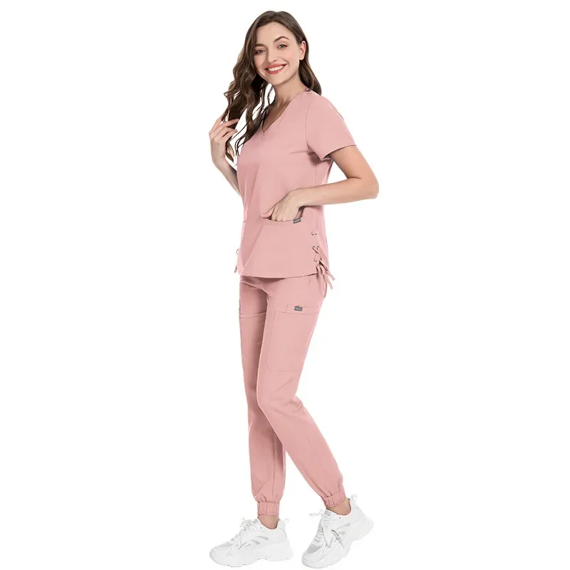 Nuovo vestito Ospedale Abito chirurgico Estetista Lavaggio a mano Vestiti Colletto sottile Infermiera Scrub Abbigliamento da lavoro Scrub Set