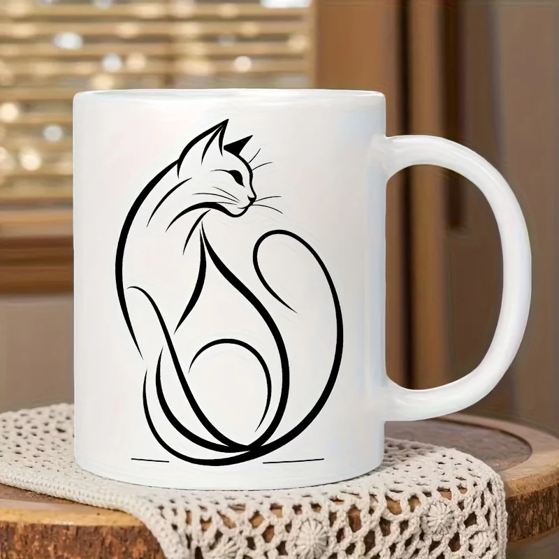1pc Cute kitten and paw print pattern ceramic mug, machine washable, suitable for coffee, tea, and hot drinks.