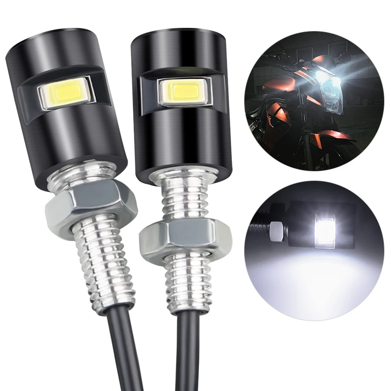 

2Pcs Motorcycle Signal Lamp 12V LED License Plate Light Mini Turn Signal Eagle Eye Shape Tail Rear Light Brake Fog Lamp Bulb