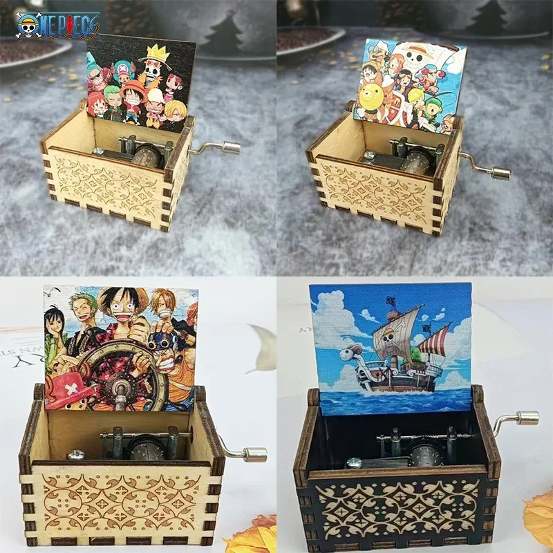 Anime One Piece Spieluhr Vintage Lasergravierte Holz Handkurbel Spieluhr Raumdekoration Halloween Geburtstag Weihnachten Spielzeug Geschenk