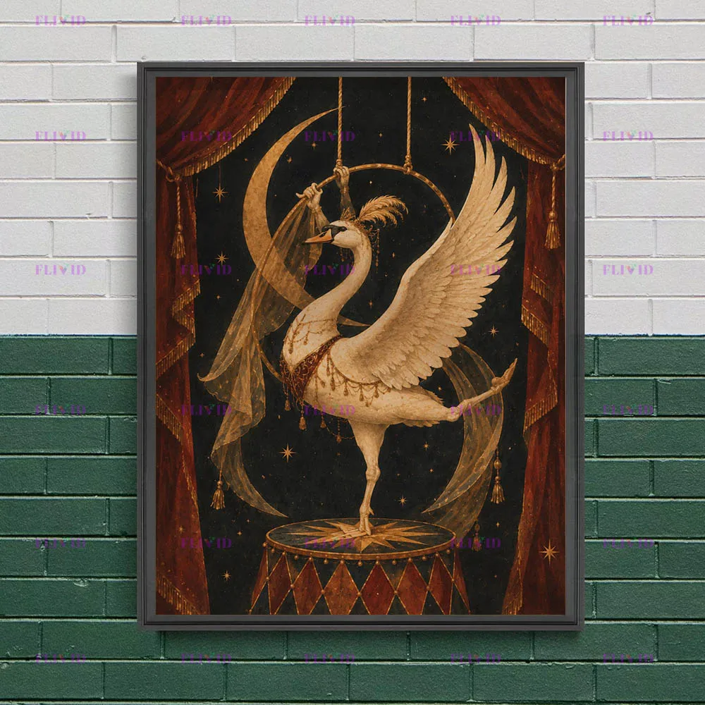 Antique Sepia Dark Carnival Canvas Poster Vintage Circus Acrobat Animal Magician Crescent Moon Star Dark Academia Wall Art