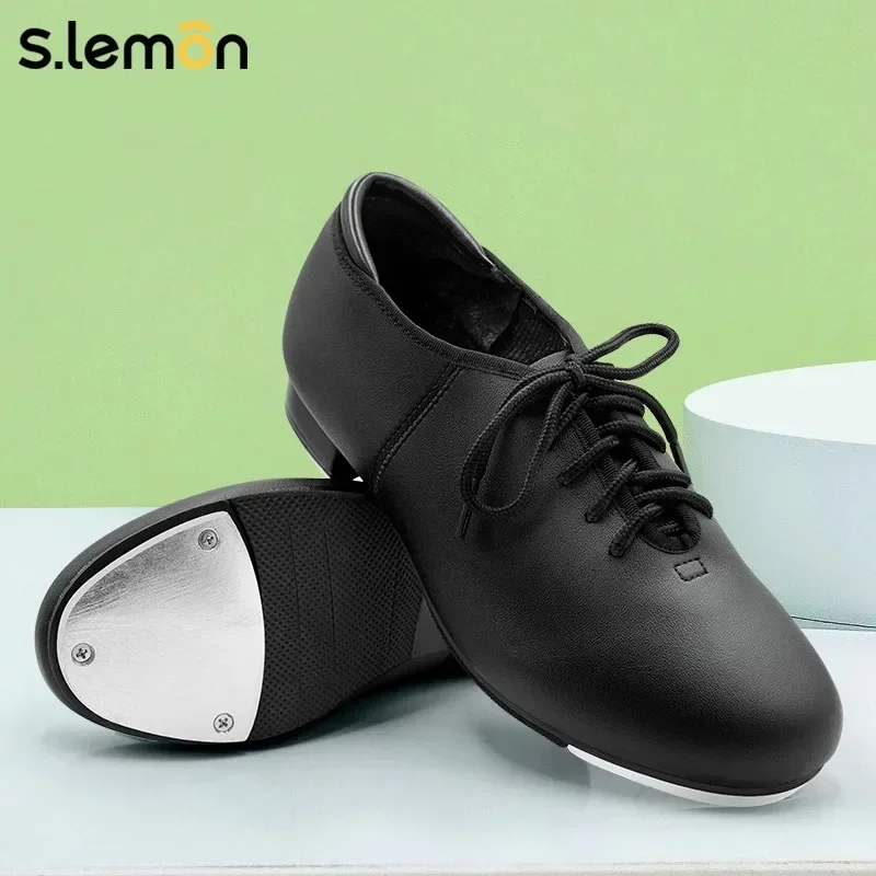 S.lemon Tap Shoe,Black Full Sole Lace Up Patent Leather Black Soft-Sole Tap Dance Shoes for Kids Adult Girls Boy Man Women - view 2