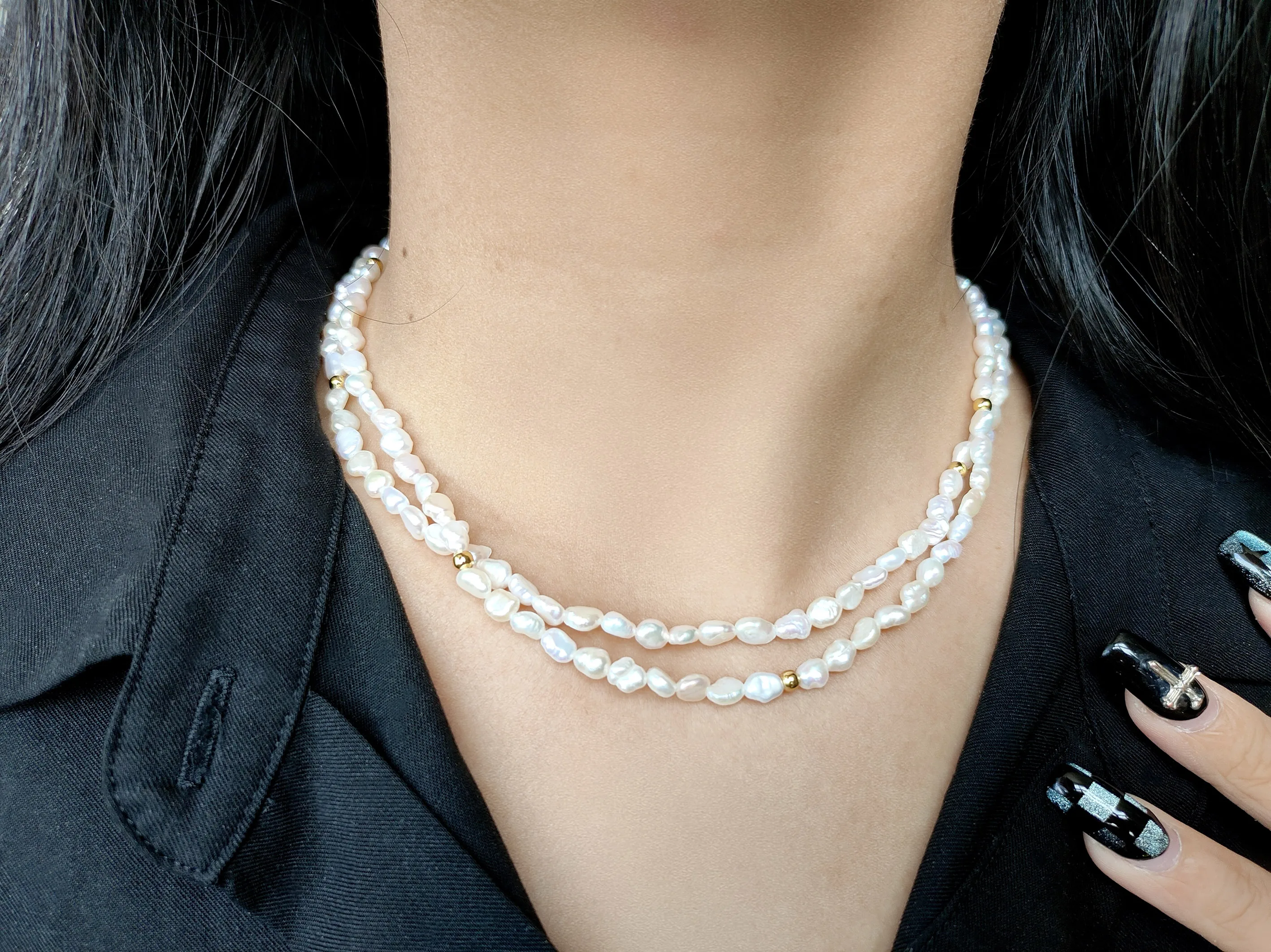 WJEB Unique design Double chain miniature pearl Necklace, Beautiful Elegant, the best Jewelry for Party Birthday Gifts