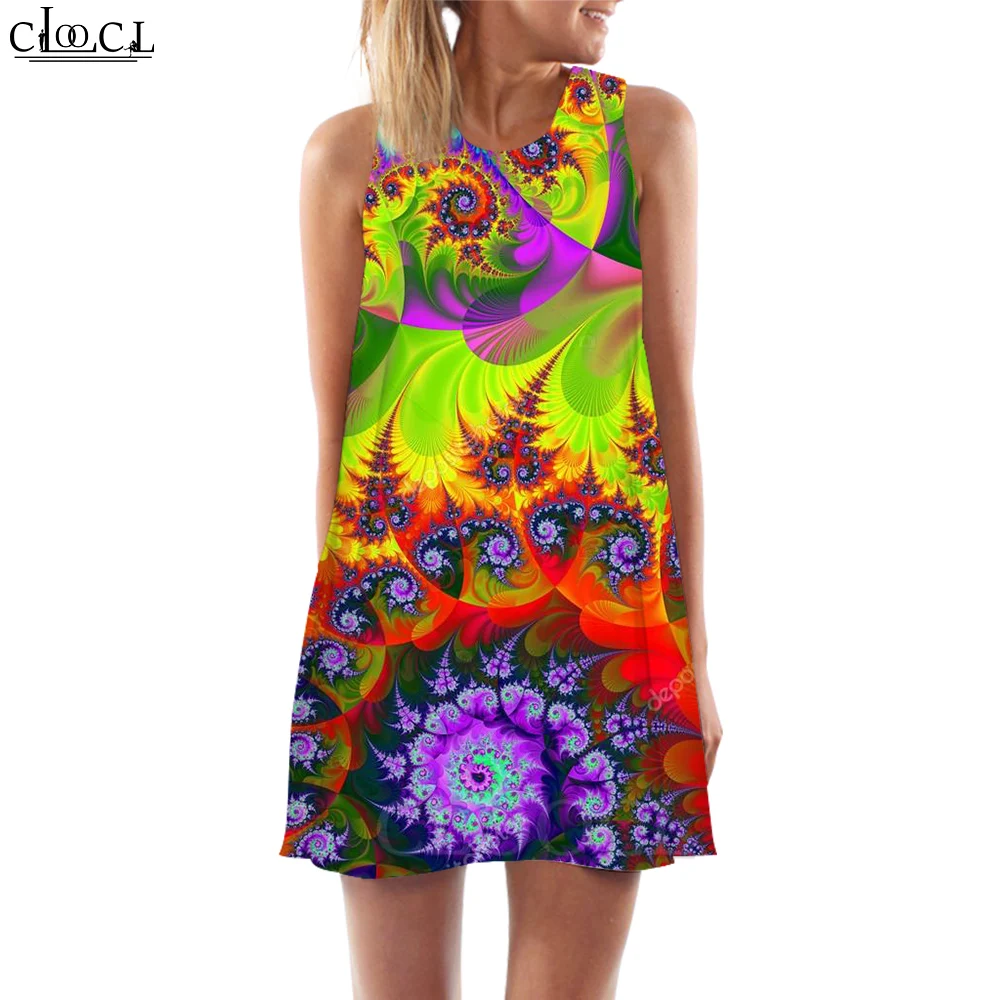 

CLOOCL Summer Dresses Sleeveless Short Tank Dress Trendy Rich Color Gorgeous Pattern Printed Crew Neck Sexy Beach Dresses