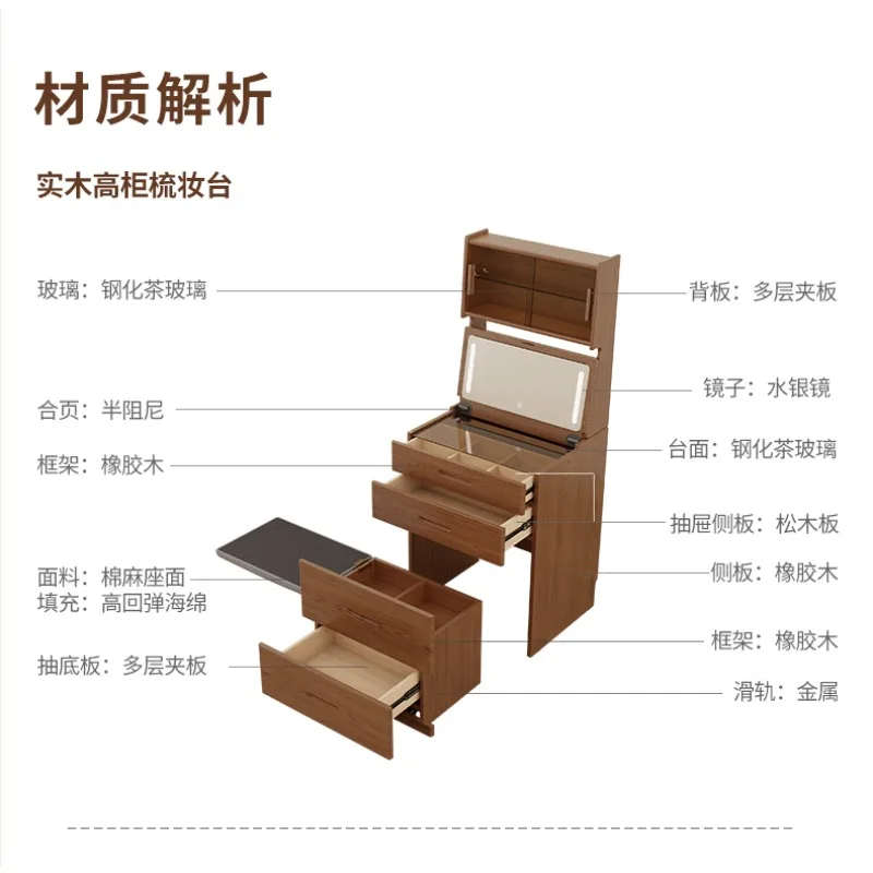 خزانة خشبية صلبة، غرفة نوم صغيرة، طاولة مكياج بسيطة وحديثة، شقة صغيرة، خزانة تخزين صغيرة بجانب السرير، مدمجة