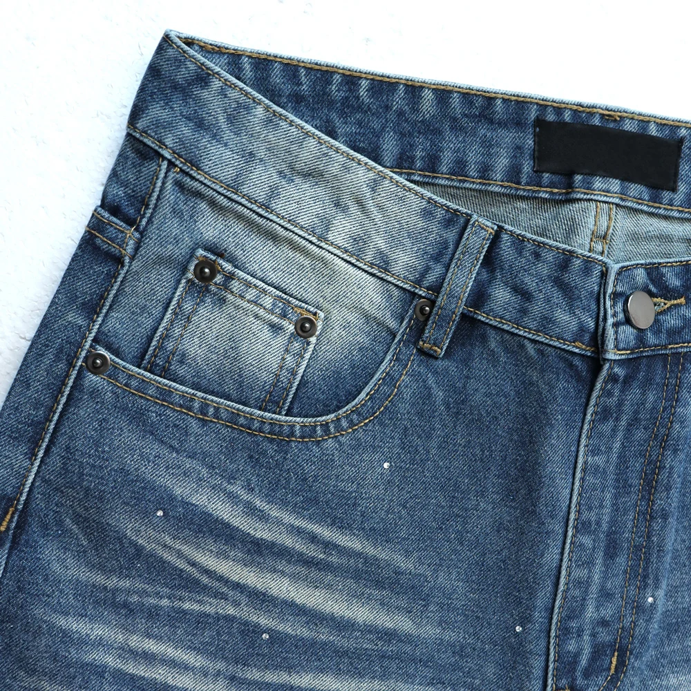 Y2k Streetwear Loose Denim Jeans with Rhinestones Hip Hop Street Style Cotton Retro Distressed Rock Revival Wide Leg Denim Pants
