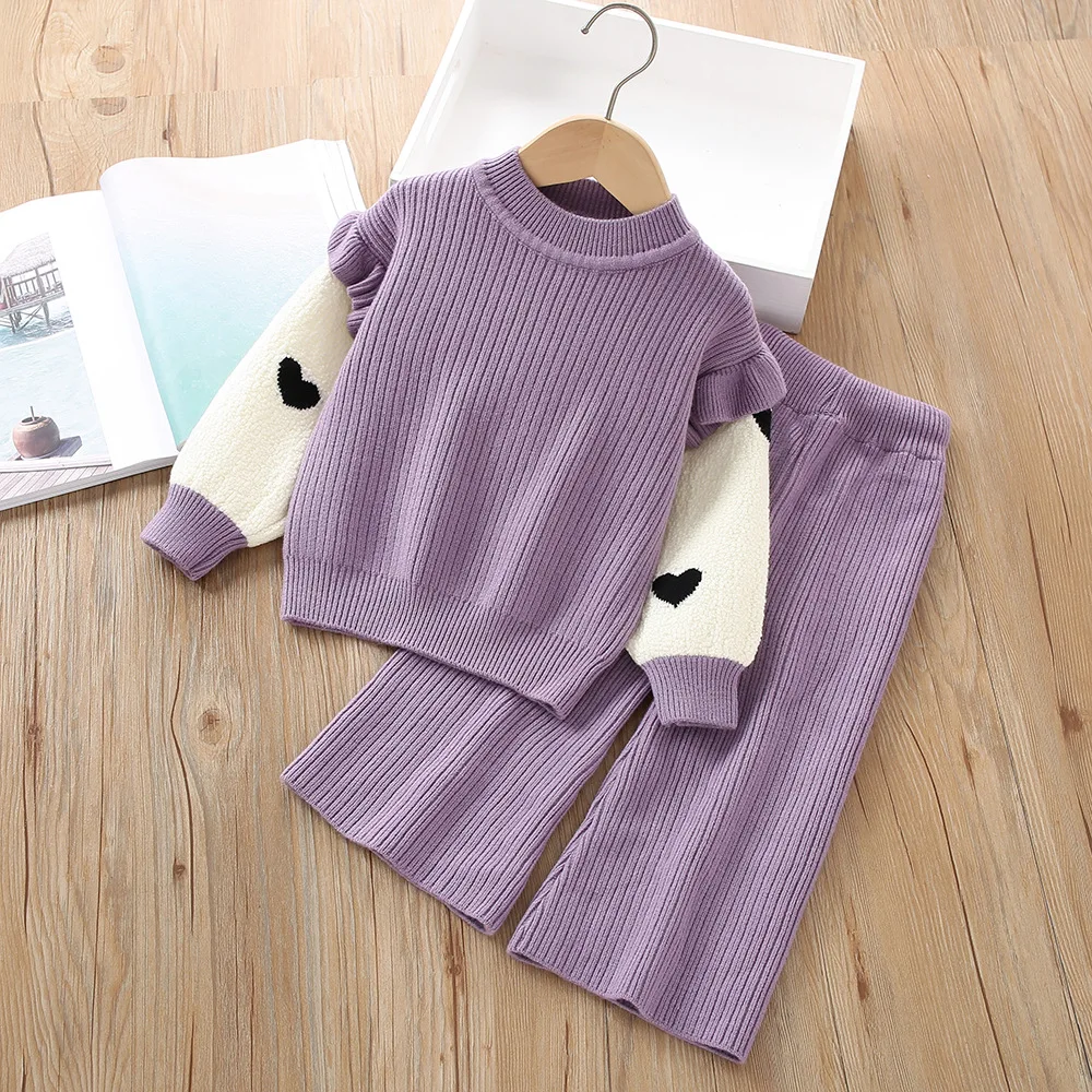 

Girls Knitted Clothes Sets Spring Autumn 2024 Children Woolen Jersey Sweaters Coats Pants 2pcs Princess Suit For Baby Outfit Kid