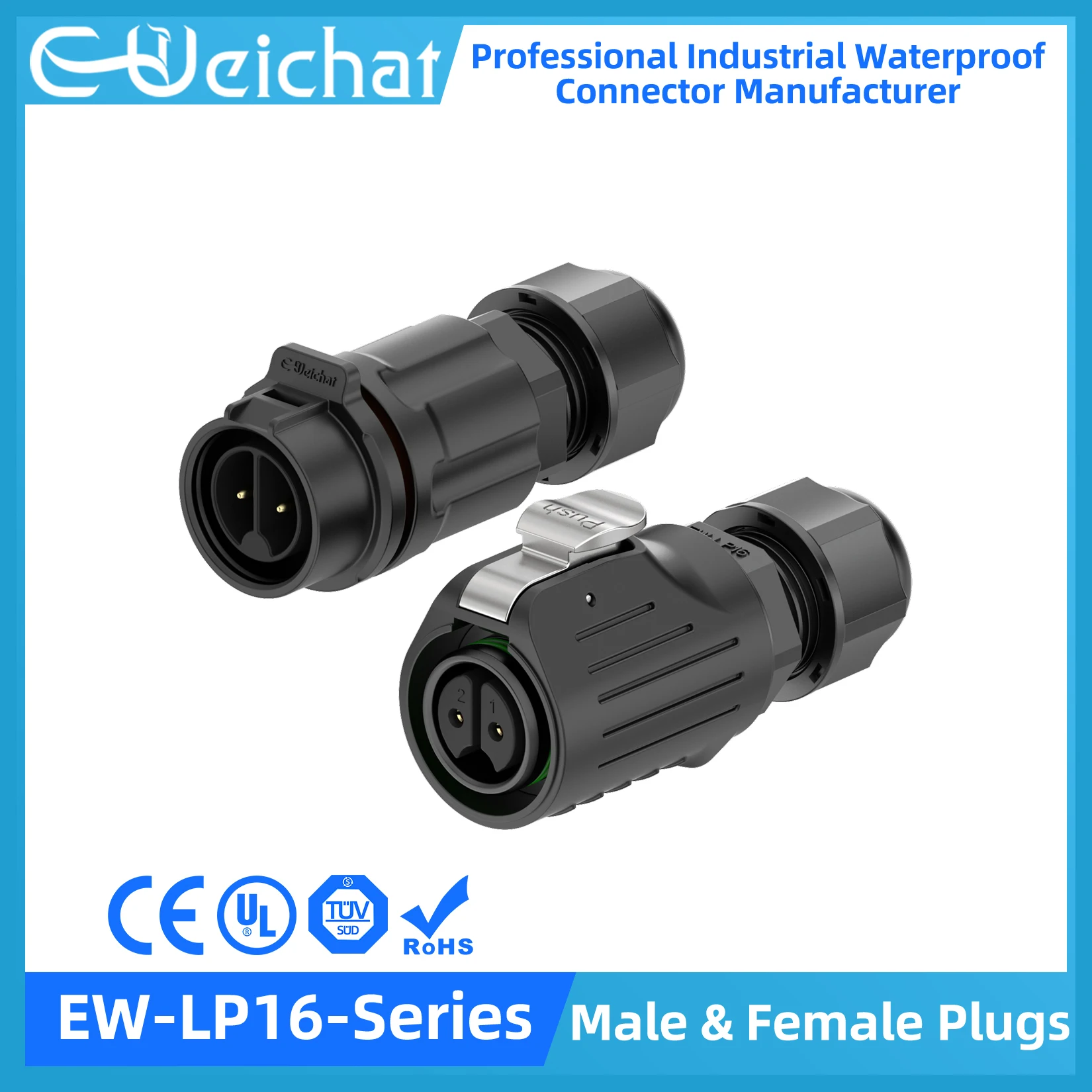 

E-Weichat EW-LP16 Industrial Waterproof Connector IP68 Circular Aviation Electrical Connector M16 2-9 Pin Female & Male Plug