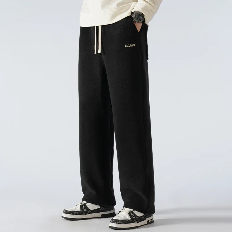Pantalon de survêtement en velours thermique pour homme, pantalon de survêtement chaud, jambe large, droit, épais, décontracté, optique, sourire, nouveau, hiver