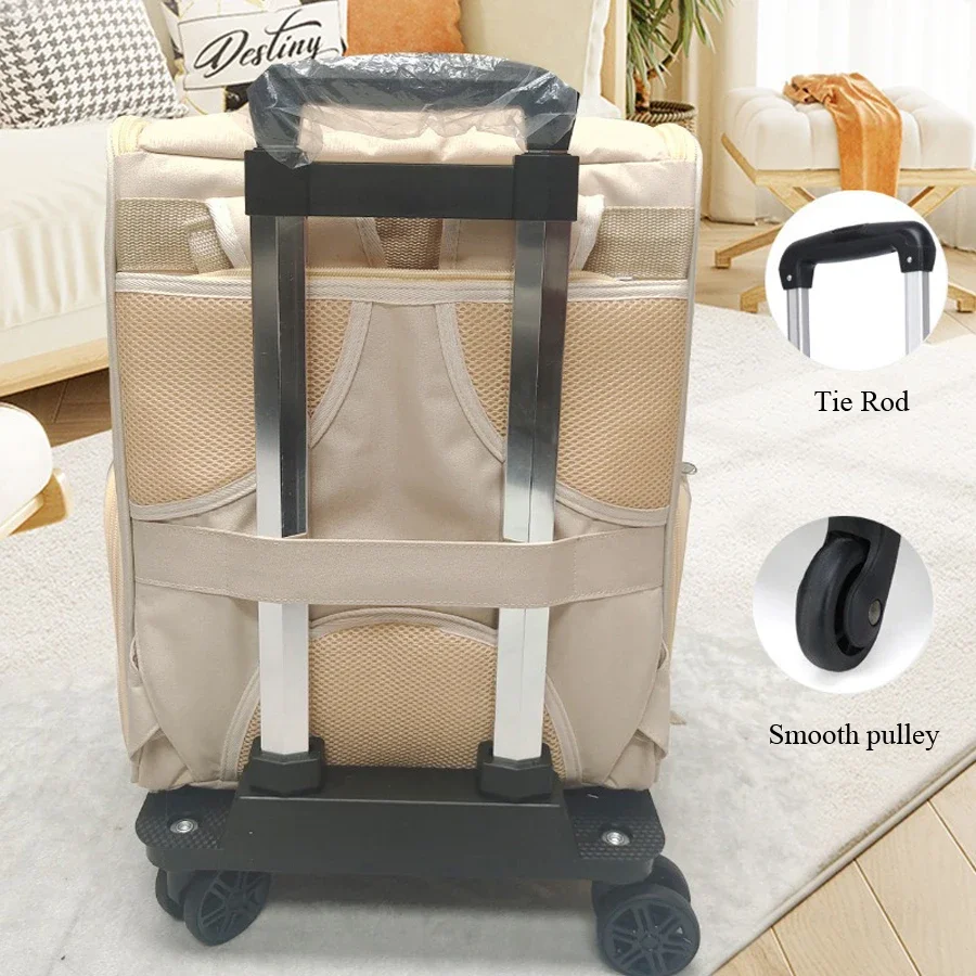 Go out portable pet trolley box, cat bag large capacity double shoulder cat suitcase, dog backpack