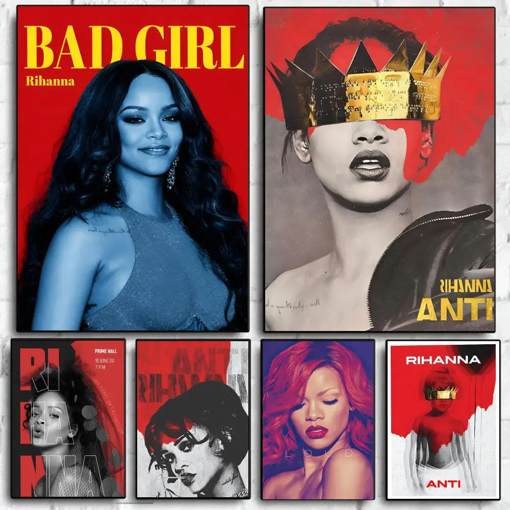 Hot Singer R-RIHANNAS Anime Poster Self Adhesive Wall Art Decor for Bedroom Living Room Office Home Decor Gift