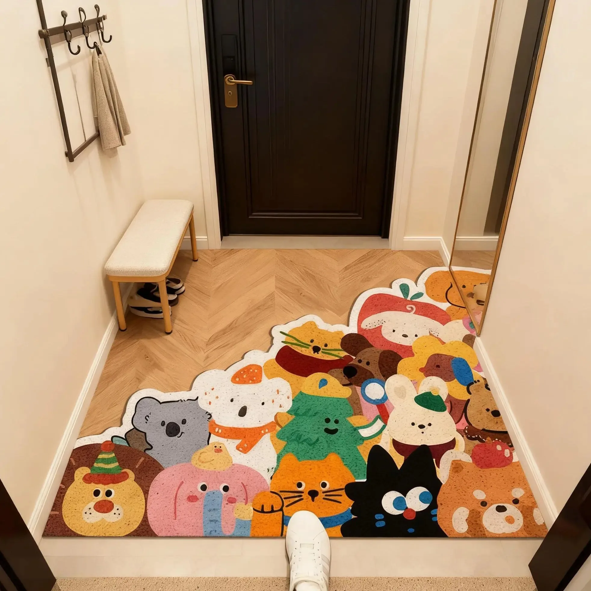 Cartoon Animal Irregular PVC Wire Loop Doormat Anti-slip Cuttable Washable Dirt Catcher Entrance Rug Indoor Floor Mat