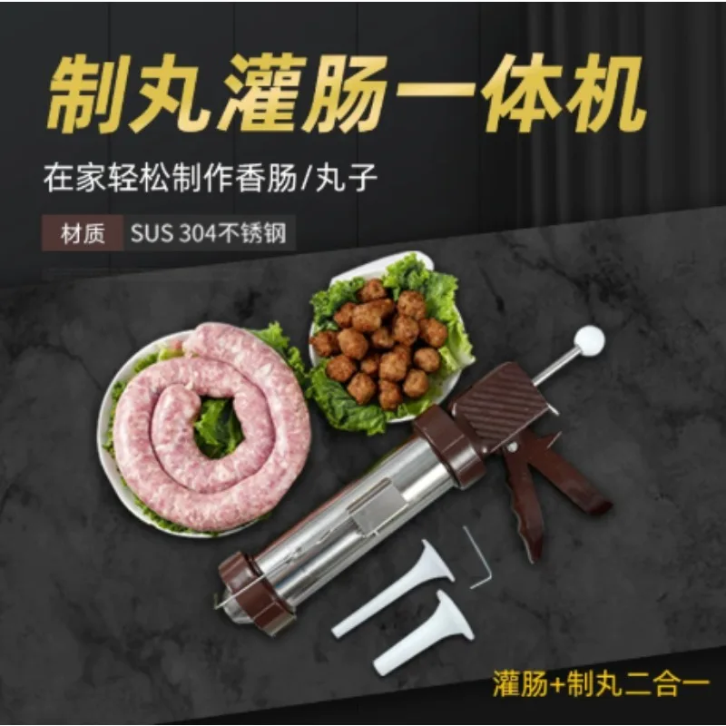 Stainless Steel Manual Sausage Stuffer and Meatball Maker, Portable Making Tool for Home & Commercial Meat Processing