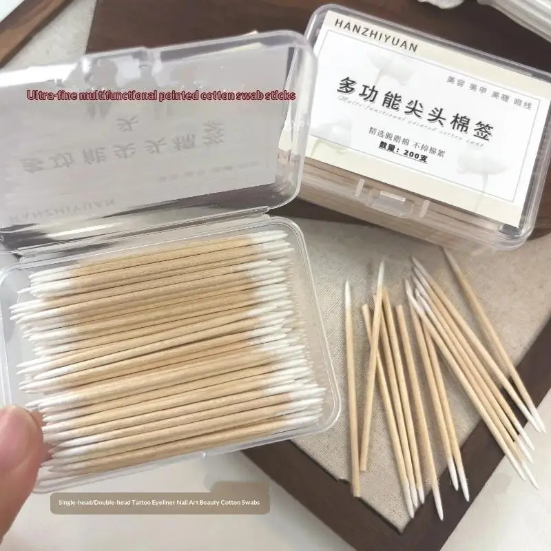 Nail Polish Remover Cleaning Sticks 200Pcs Soft Cotton Wooden Tip Disposable for Home Travel Manicure