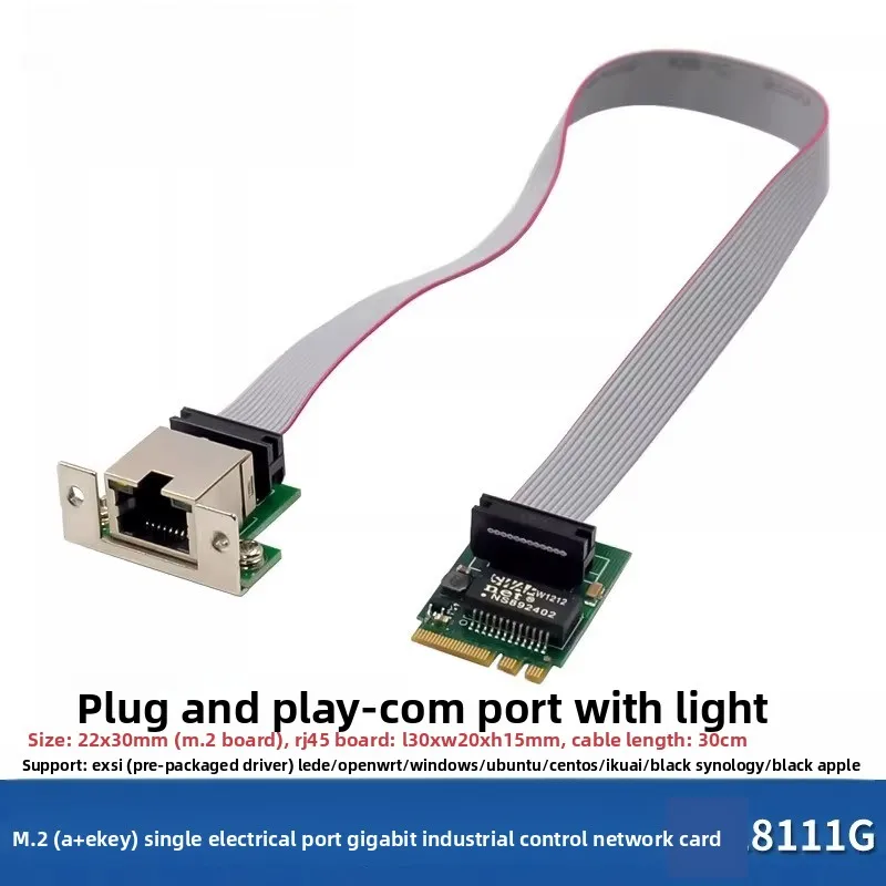 New M.2 A+E to Single Port Gigabit Ethernet LAN Card RTL8111G for IPC Mini PC