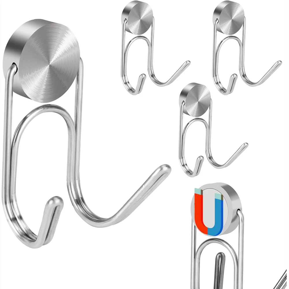 

5/10Pcs Heavy Duty 304 Stainless Steel Magnetic Hooks, Hanging Hooks for Refrigerator,Double hook, Toolbox, Cabins, Outdoor