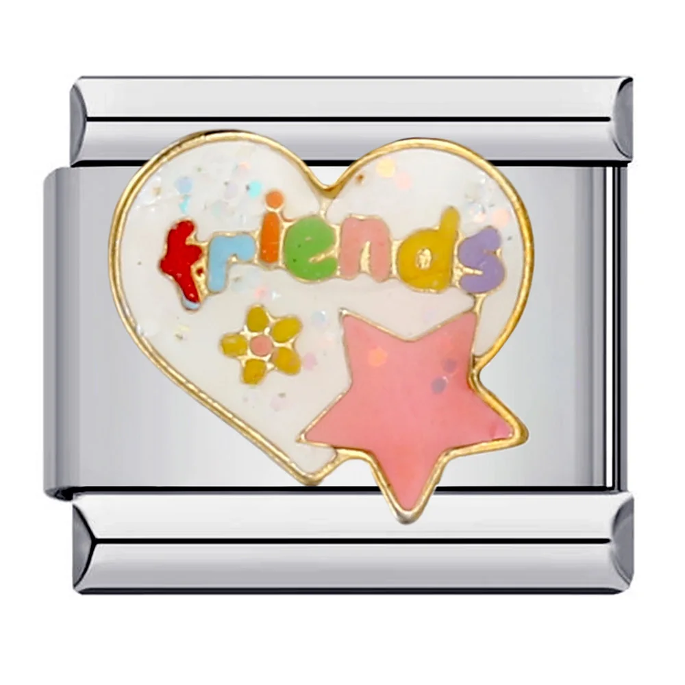 Fashion Colorful Glaze Lucky Believe Friends Charms Italian Links 9mm Bracelets Bangle Stainless Steel DIY Making Jewelry
