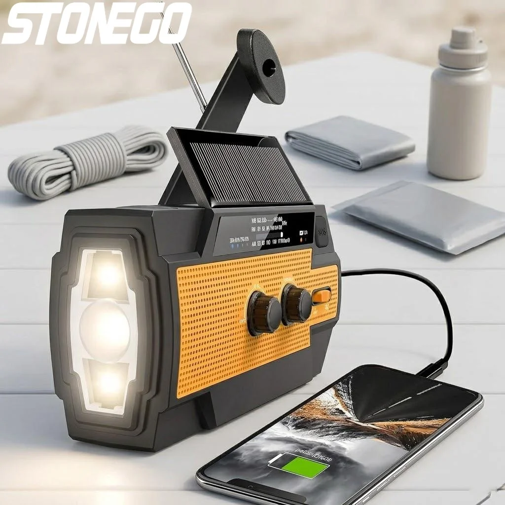 

Радиоприемник на солнечной энергии с ручным приводом, 4000 мАч, портативный, AM/FM/NOAA, с фонариком, сигнализацией SOS и зарядкой для телефона