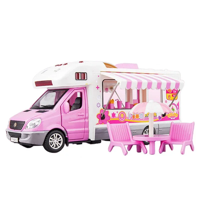 Simulation Amusement Park Dining Car Alloy Car Children's Sound and Light Toy Car with Dining Table and Chairs