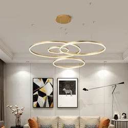 Modern LED Chandeliers Ring Light, Circle Fixtures para Home Living, Lâmpada pingente de teto, ouro, preto, café, lâmpada suspensa