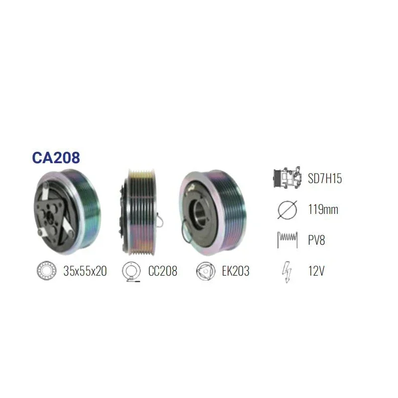 CA208 CLUTCH ASSEMBLY SANDEN 7H15 SD7H15 709 8PK 24V MAN TGA/TGS/TGX trucks 51779707028 81619066012 Sanden 6008/8117/8164