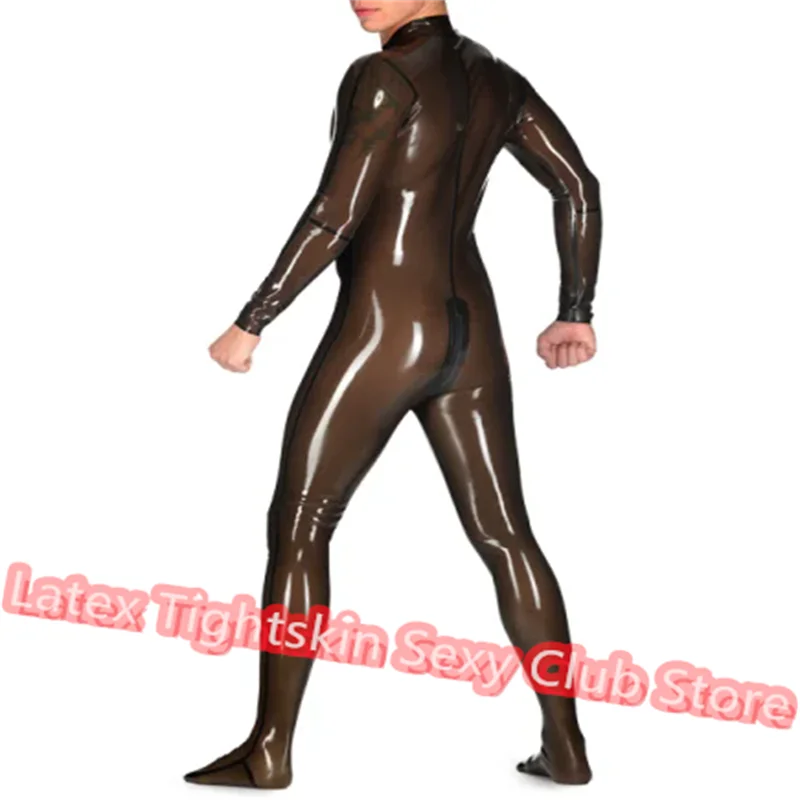 Handmade Men Latex Catsuit Tight Skin Rubber Bodysuit with Front Zip Socks Sexy Fetish Cosplay Costumes