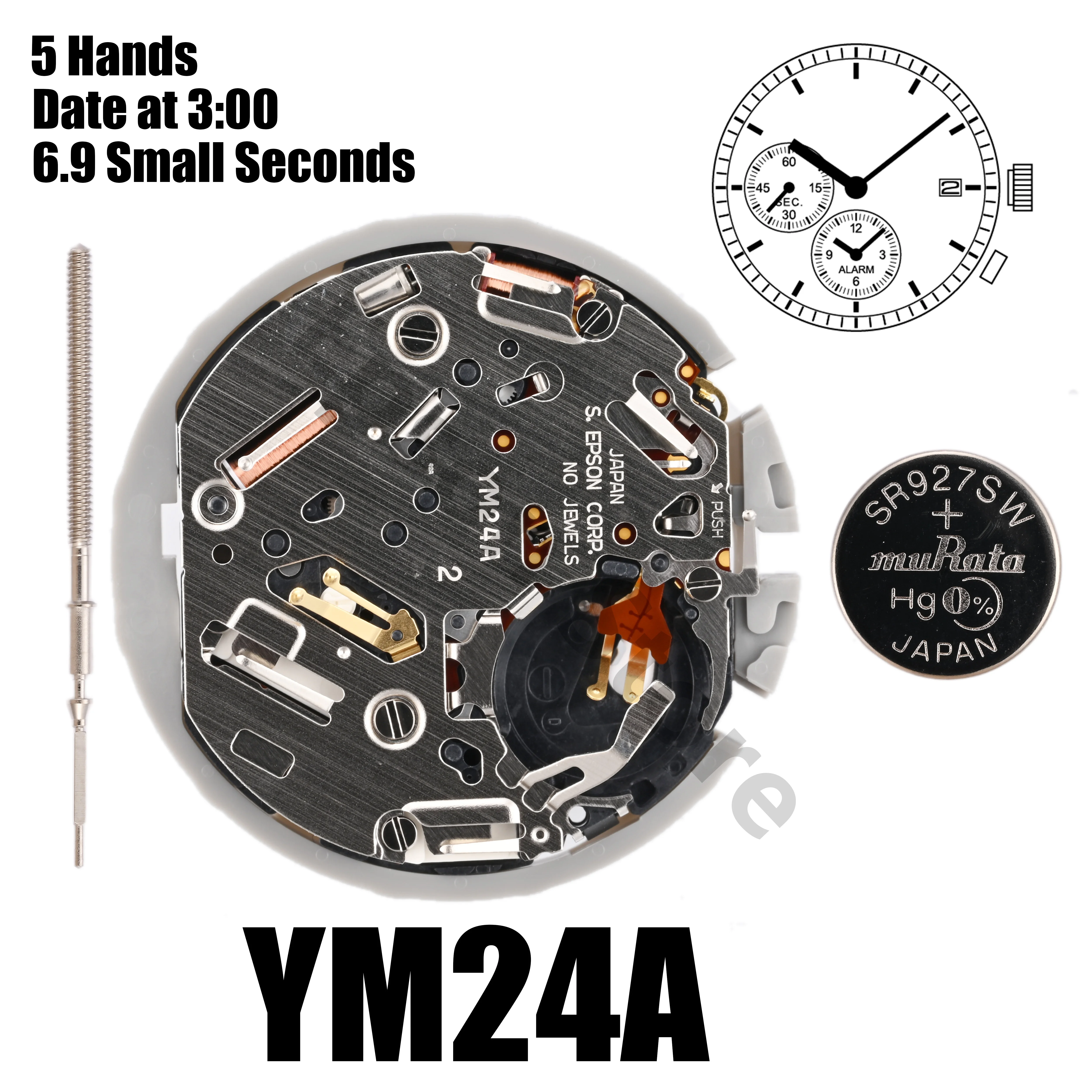 YM24 Movement YM24A Movement  World Time& Alarm Series YM24A Quartz Movement  Size:12"" Five Hands/date display at 3:00