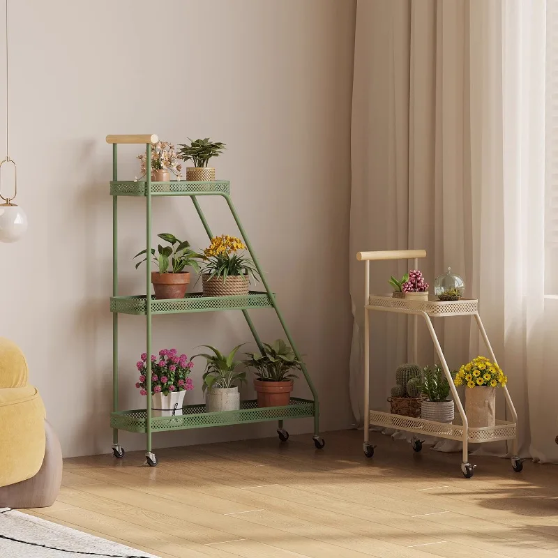 

Mobile Plant Stand Indoor Flower Shelf for Succulents Multi-Tier Iron Display Rack Living Room Balcony Organizer with Wheels