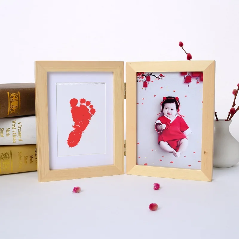 Recém-nascido Tinta Vermelha e Preta Mão e Pé Selos, Lua Cheia Centenário Presente de Aniversário, Duas Cores Picture Frame, DIY Baby Growth