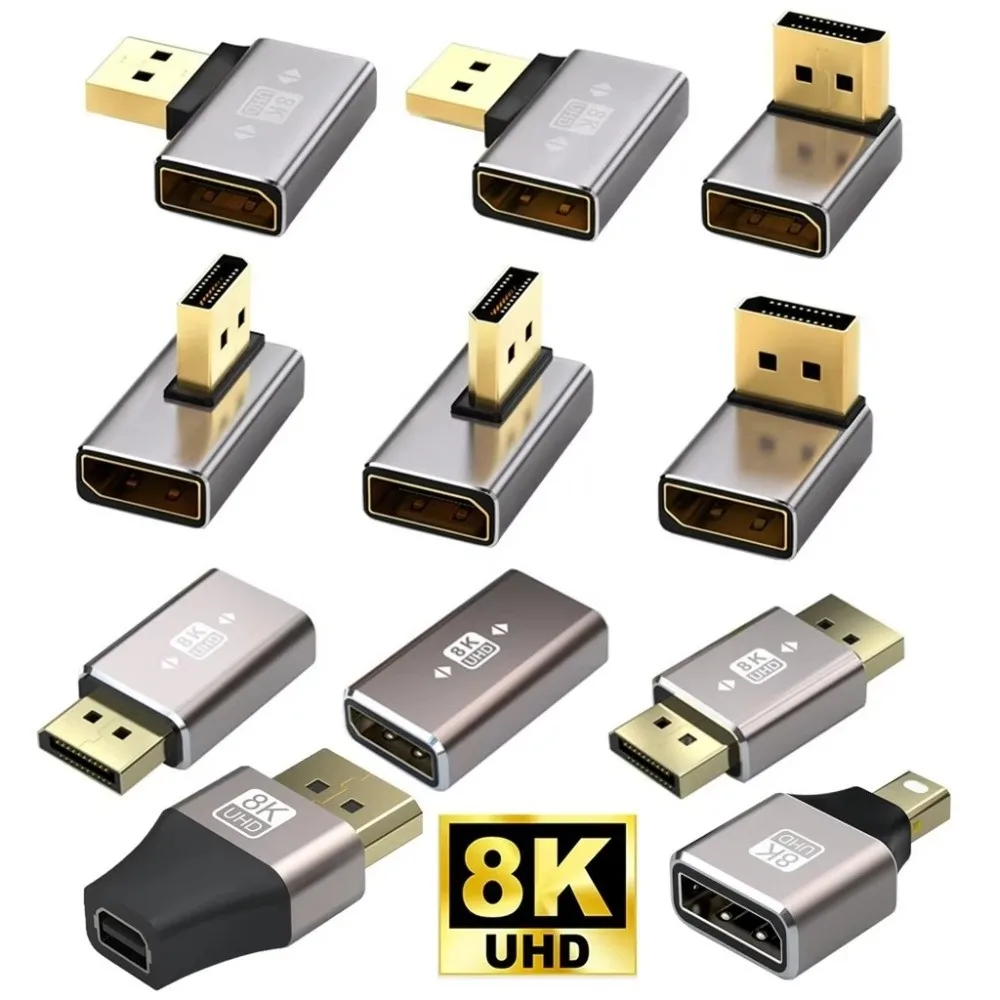 8K 60Hz Display Port Adapter DP1.4 90 Degree Angle DP Male to Female Converter DP Cable Extension L Shape Vertical DP Converter