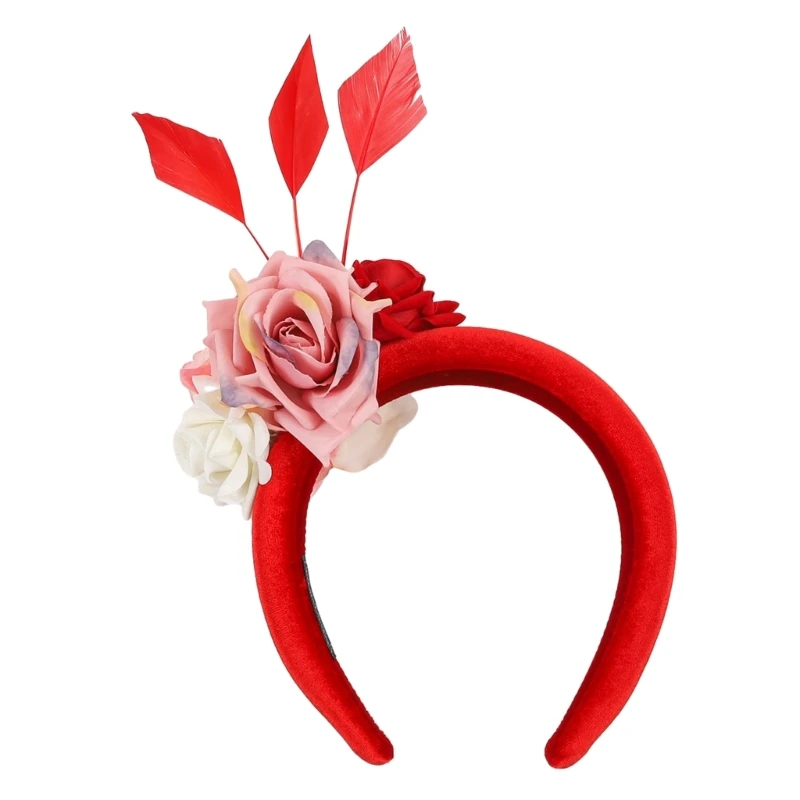 Newest Flower Bride Headband Unique Fascinators with Veil Premium Colorful Hairband for Ladies Women