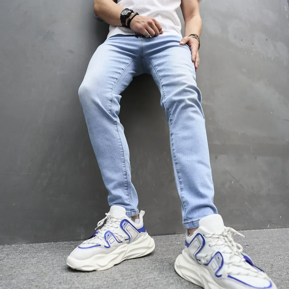

2025 NEW MenLong Jeans Denim Pant Pencil Pants Solid High Waist Simple Zipper Splice Casual Regular Pockets Straight Trousers