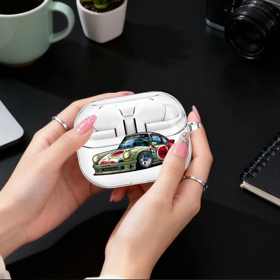 Scissor Door Retro Race Car Case For Samsung Galaxy Buds 3Pro 3 FE 2 2Pro Live 4Pro 4 Pro Clear Earphone Cases Cover With Hook - view 3