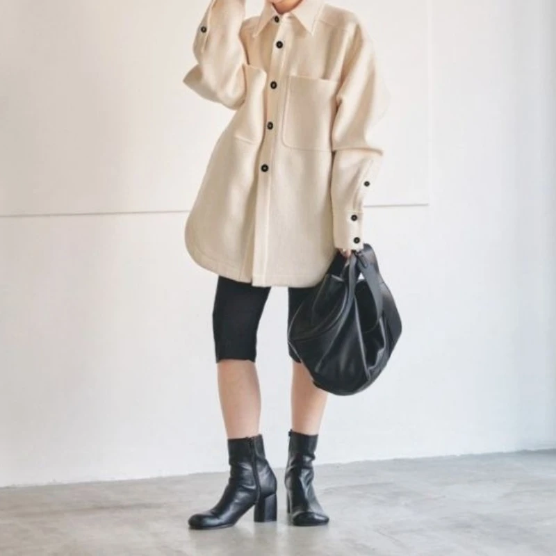 Vintage Turn-Down Collar Long Sleeve Coat Single Breasted Loose Casual Pocket Jacket Japan Style Moda Safari Style Outwears