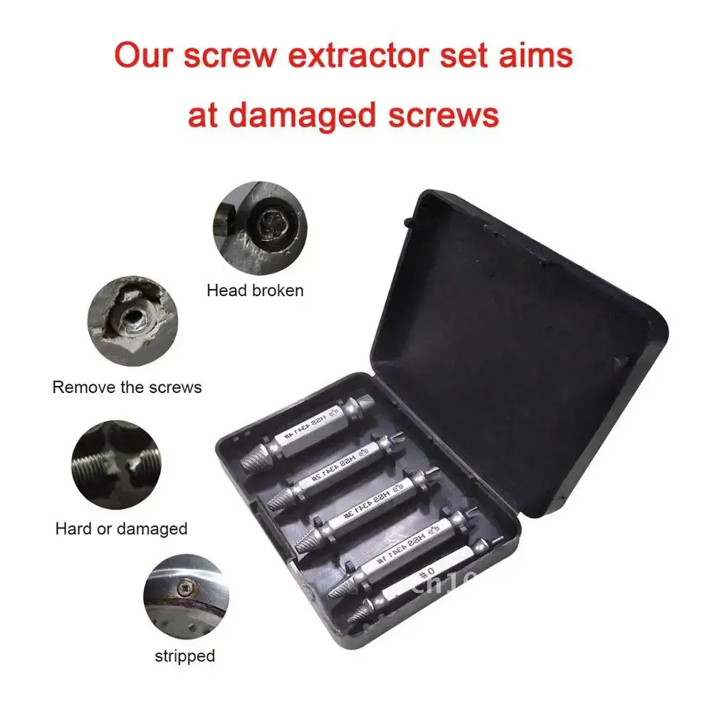 5pcs Damaged Screw Extractor Drill Bit Extractor Drill Set Broken Speed Out Bolt Extractor Bolt Stud Remover Tool Hand Tools Set