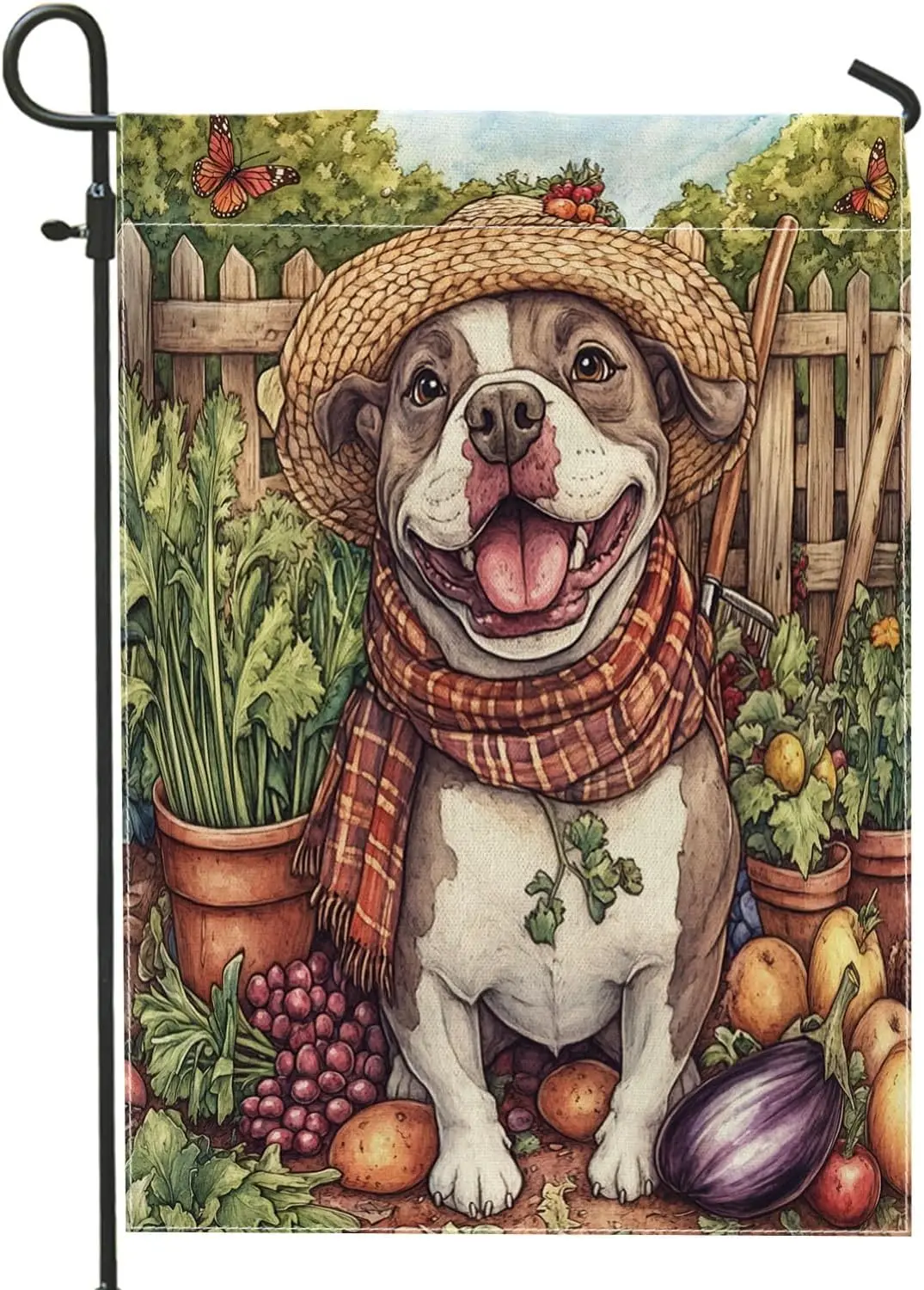 Spring Pitbull Dog Gardening Garden Flags 12‘’x18’‘ Double Sided for Outside Decorative, Puppy Farmhouse Country Pattern Fro AAS