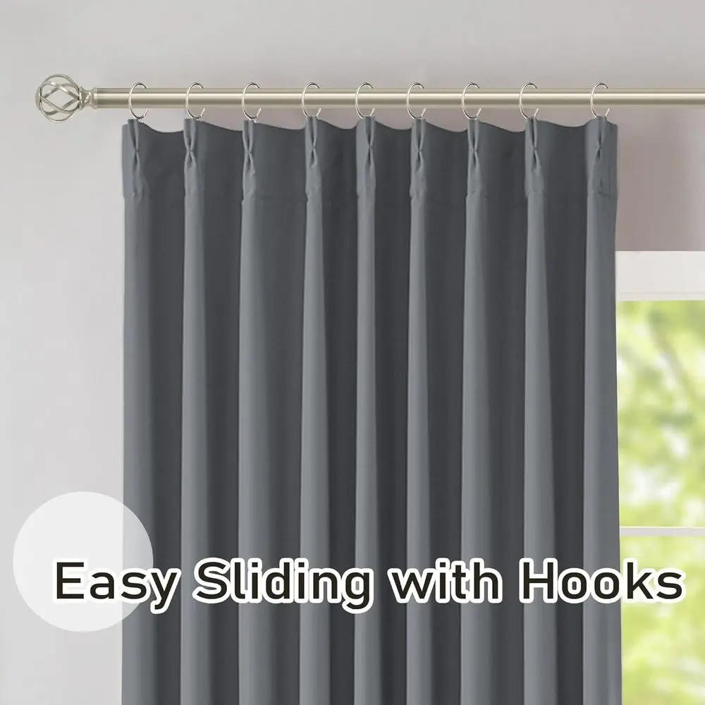 Zasłony zaciemniające termoizolacyjne 84 cali, neutralny szary z plisami i haczykami, 101 cm x 213 cm do salonu