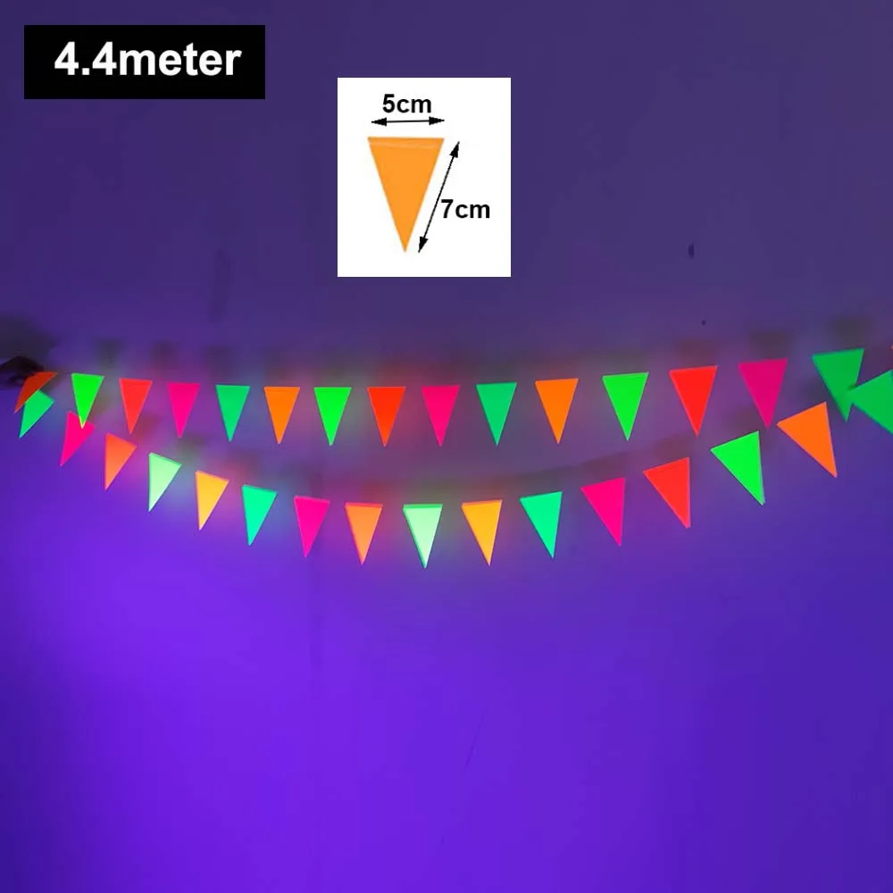 4.4meter Neon Paper Birthday Pennant Banner Hanging Decors for Birthday Glow Party Wedding Decorations Black Light Reactive UV