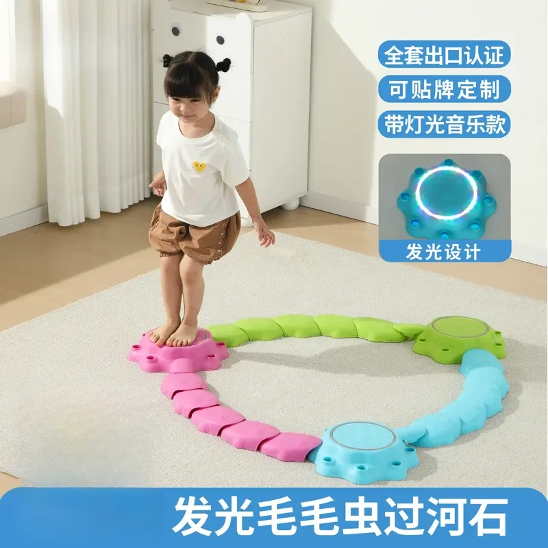Kids Balance Beam Stepping Stones Indoor Sensory Integration Training Toy Light Music River Crossing Board Game for Children