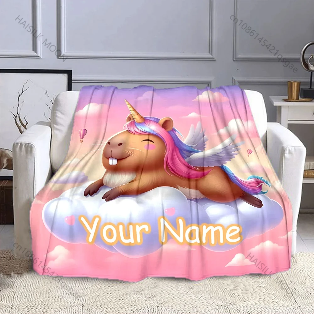 

Customized name Capibara flannel blanket,suitable for all seasons,ideal for sofa beds,travel,camping,living rooms and offices