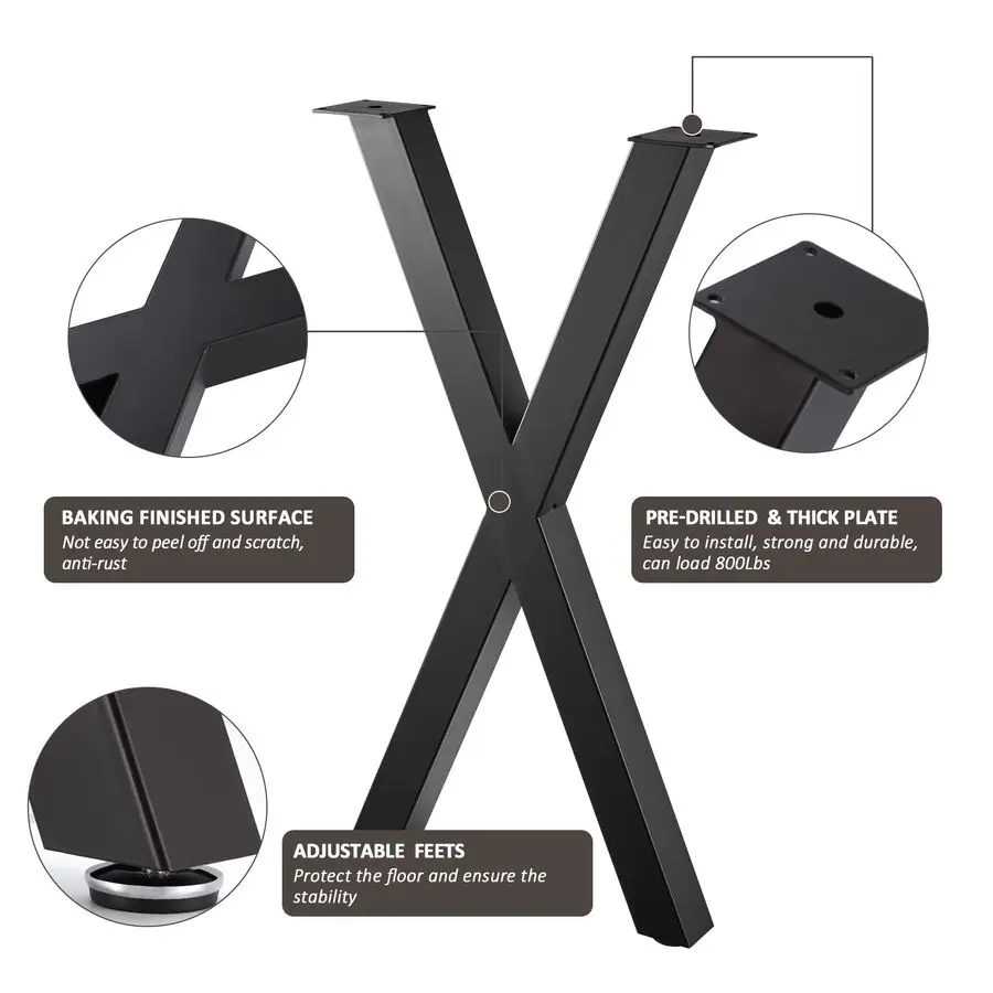 Inch XShape Table Legs Metal Coffee Table Legs, Steel Desk Legs for DIY Furniture Dining Table, Set of 2, Black 3