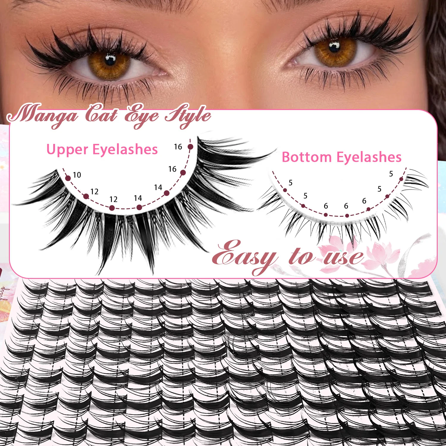 164-teiliges DIY-Wimpernverlängerungsset im Manga-Stil, spitz zulaufende, flauschige Ober- und Unterwimpern für Reisen, Hochzeiten und Partys. – Detail 4