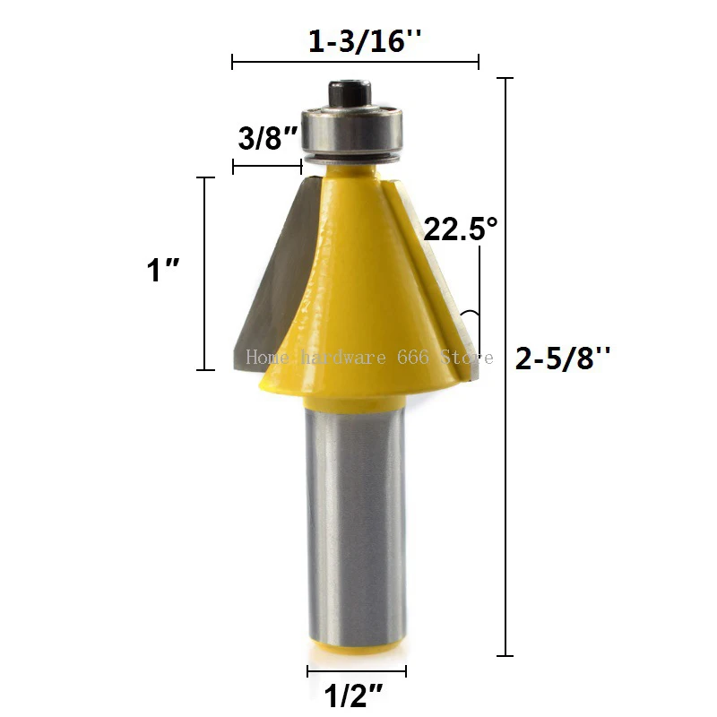 Woodworking Milling Cutter Bevel Knife, 1, 2mm Handle, 22.5 Degrees Total Length 67mm, New