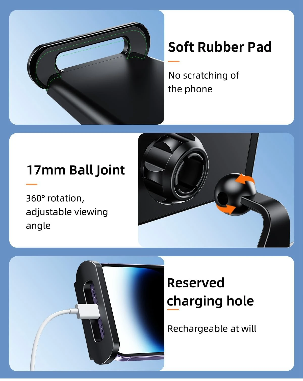 Für Tesla Model 3/Y Rücksitz-Handyhalterung mit 2 Haken 360° ° Drehbarer Ständer Auto-Kopfstützenhalterung für Tablet-PC iPad Mini – Detail 3